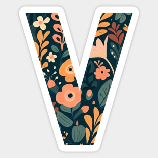 Whimsical Floral Letter V Sticker